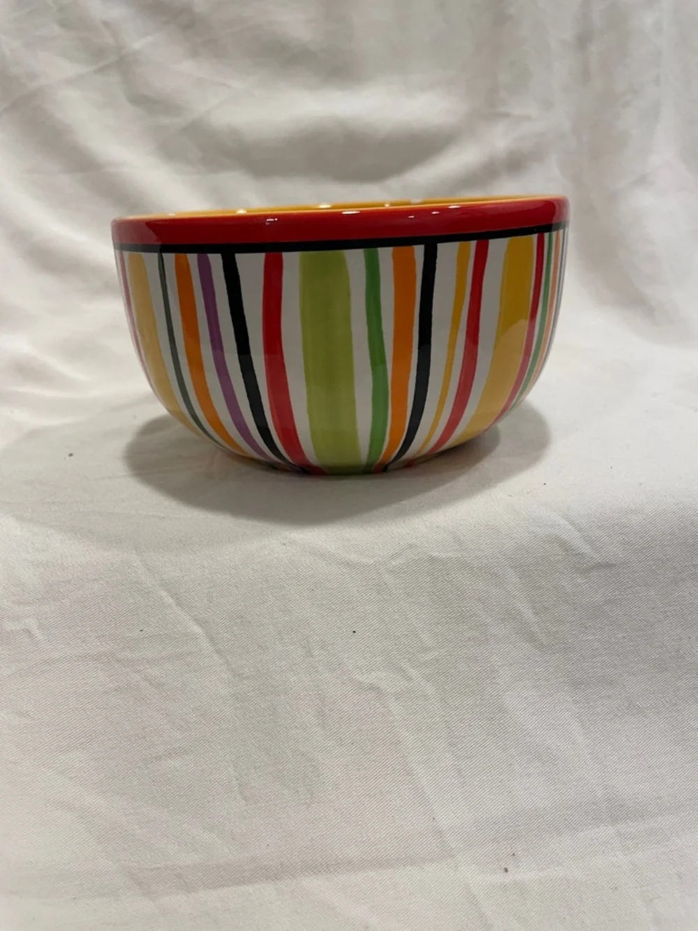 Crate&Barrel Yellow and Red Striped Ceramic Serving Bowl